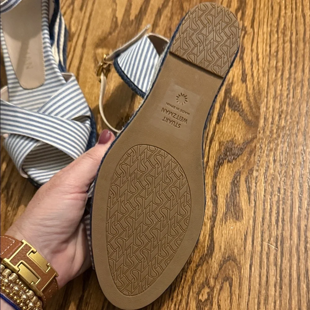 Stuart Weitzman Navy and White Espadrille Sandals